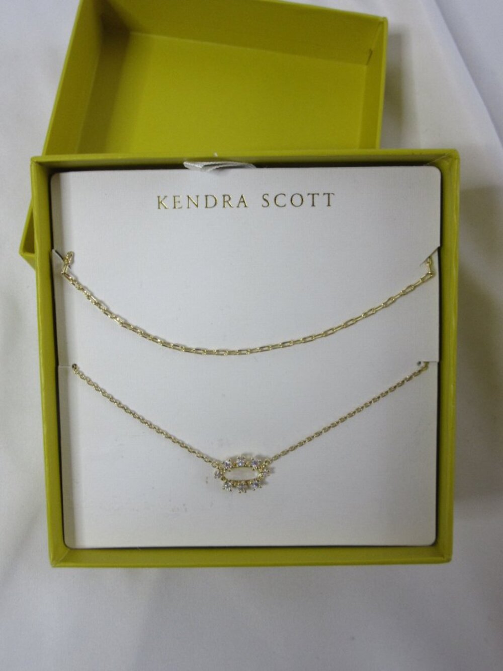Kendra Scott Emma Gold Filigree Pendant Clear Necklace Set 2pc Double New in Box